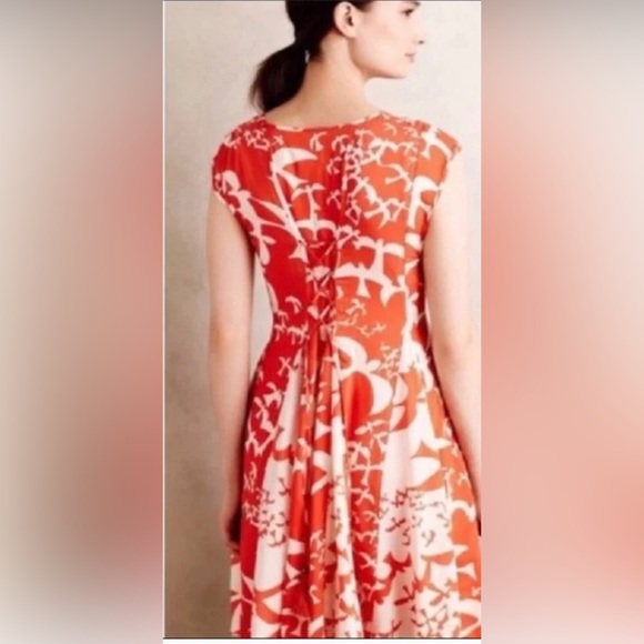 Anthropologie Maeve Indiga Mini Swing Dress in Tangerine and White Bird Print - Picture 5 of 7